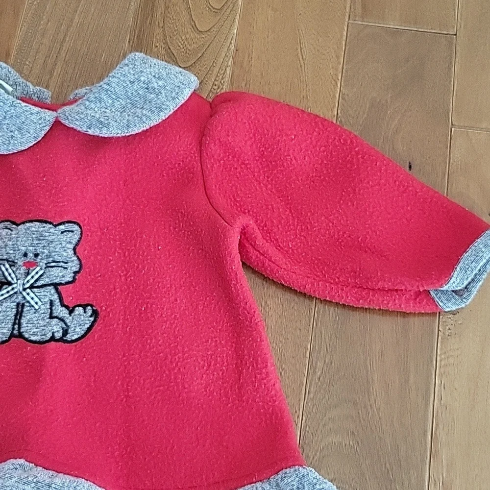 Girls Vintage Sesame‎ Street Fleece Dress Collared Cat Red Gray 1999 - 12 Month